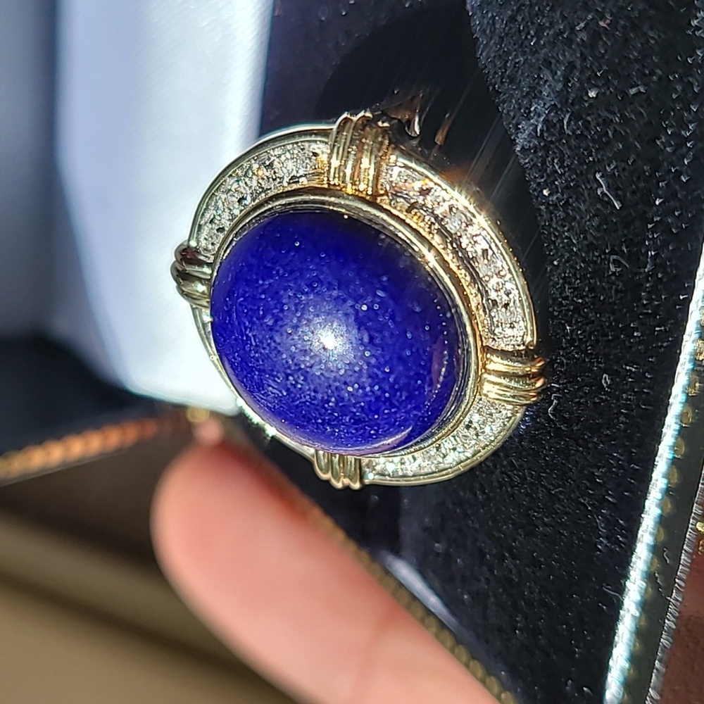 14k Vintage Blue Lapis Lazuli and Diamonds - Picture 7 of 11